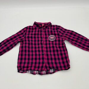 Koton Baby Girls Pink Black Squared Button Up Long Sleeve Shirt 18-24 M